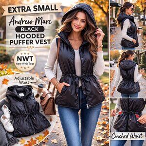 NWT: ANDREW MARC Unisex Black Sleeveless Sleek Lightweight Jacket, Size XS